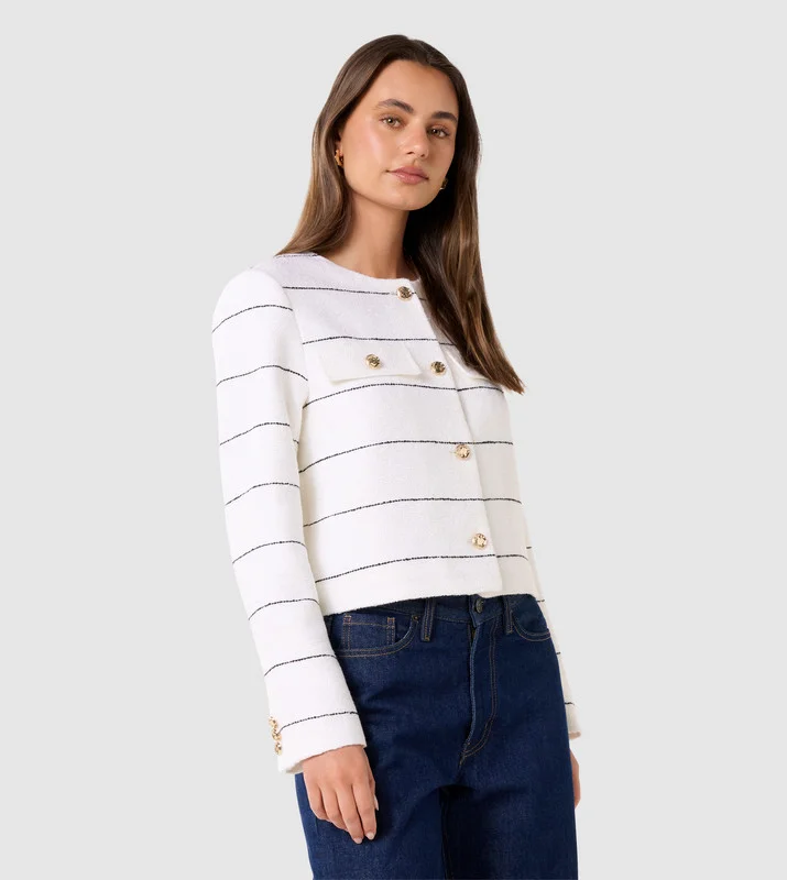 forever new  LILA Striped Long Sleeves Boucle Jacket for Women | Best Price UAE